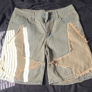 ROMWE Olive Green Frayed Jean Shorts